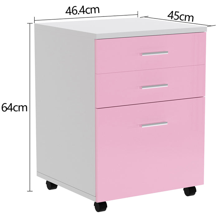 Cassettiera Scrivania Ufficio Legno MDF Mobiletto Stampante 3 Cassetti Rosa