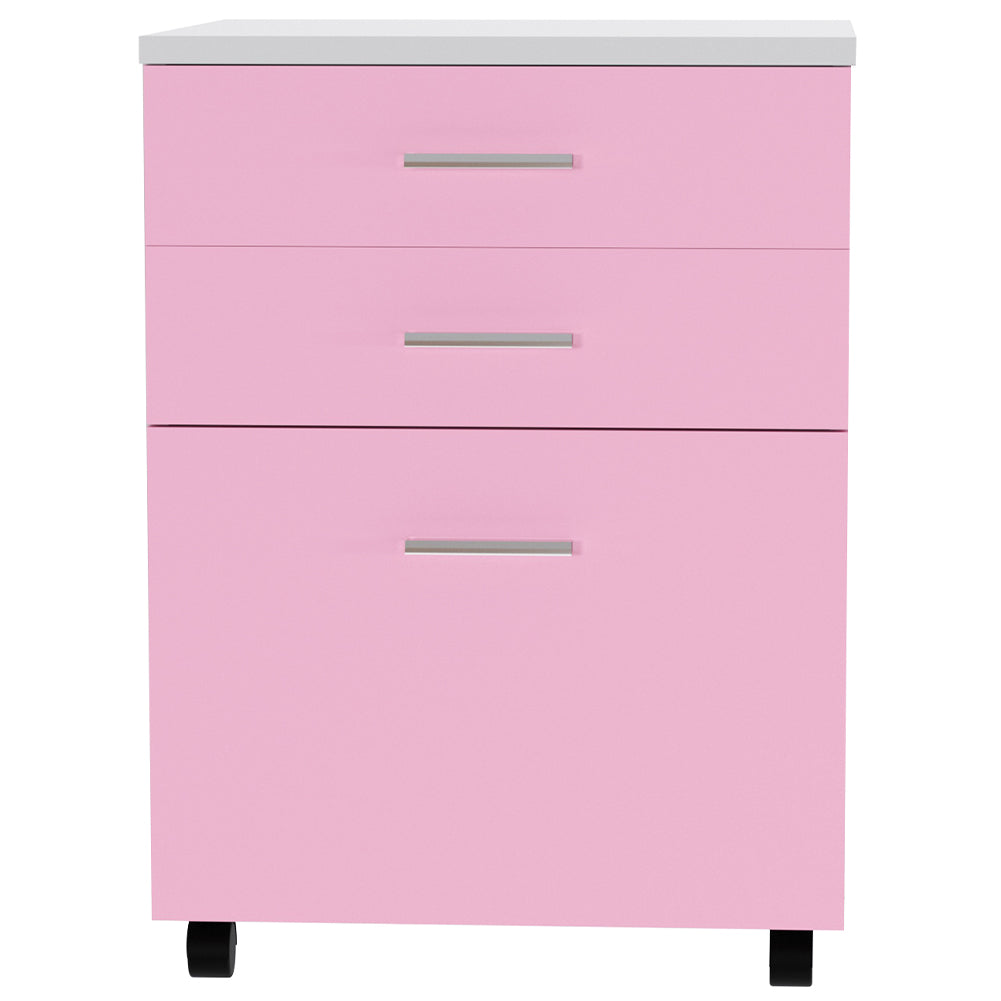Cassettiera Scrivania Ufficio Legno MDF Mobiletto Stampante 3 Cassetti Rosa