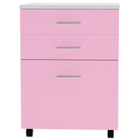 Cassettiera Scrivania Ufficio Legno MDF Mobiletto Stampante 3 Cassetti Rosa