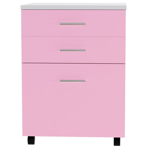 Cassettiera Scrivania Ufficio Legno MDF Mobiletto Stampante 3 Cassetti Rosa