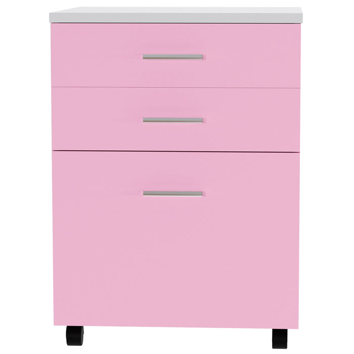 Cassettiera Scrivania Ufficio Legno MDF Mobiletto Stampante 3 Cassetti Rosa