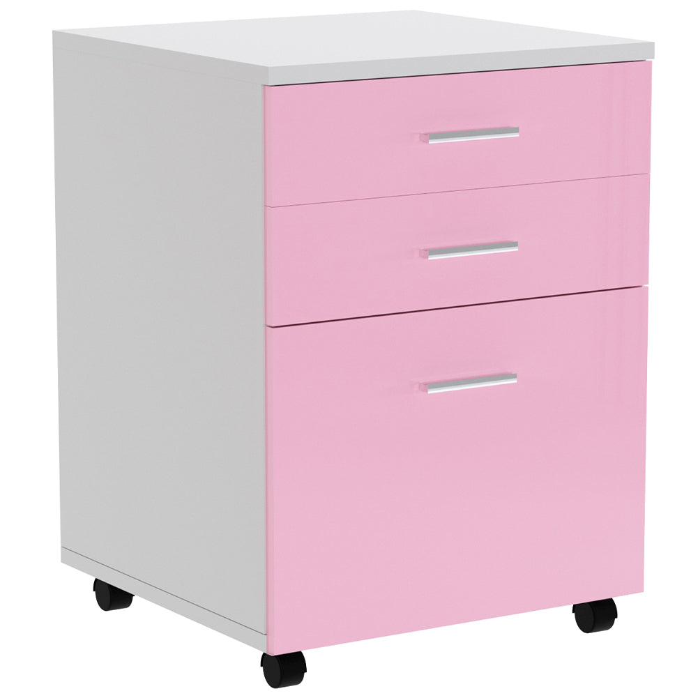 Cassettiera Scrivania Ufficio Legno MDF Mobiletto Stampante 3 Cassetti Rosa