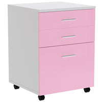 Cassettiera Scrivania Ufficio Legno MDF Mobiletto Stampante 3 Cassetti Rosa