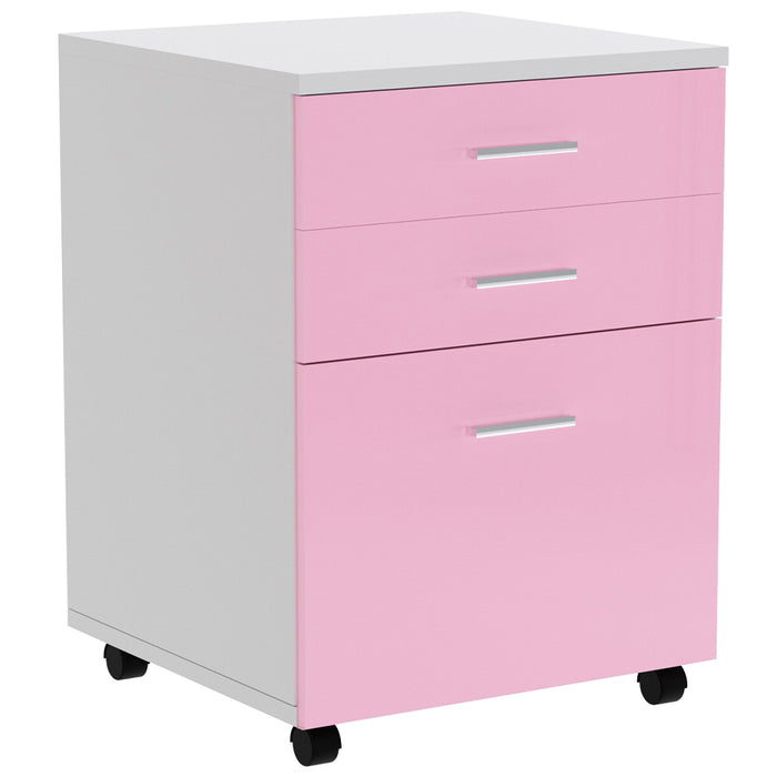 Cassettiera Scrivania Ufficio Legno MDF Mobiletto Stampante 3 Cassetti Rosa