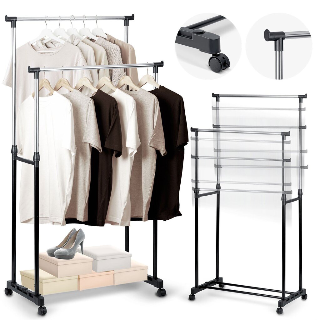 Stand Appendiabiti Doppio Allungabile Telescopico con Ruote 42x75x158 cm