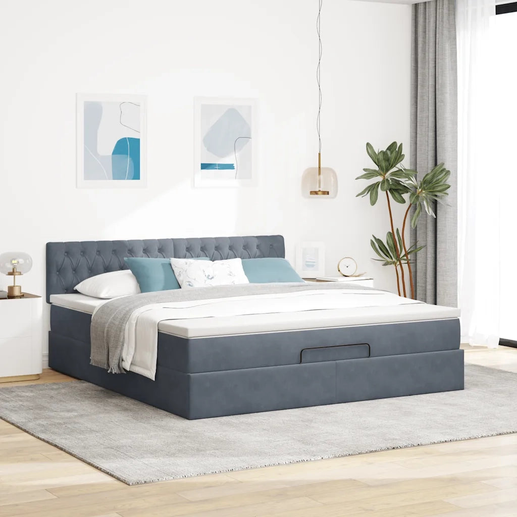 Struttura Letto Pouf con Materasso 160x200 cm in Velluto 3312705