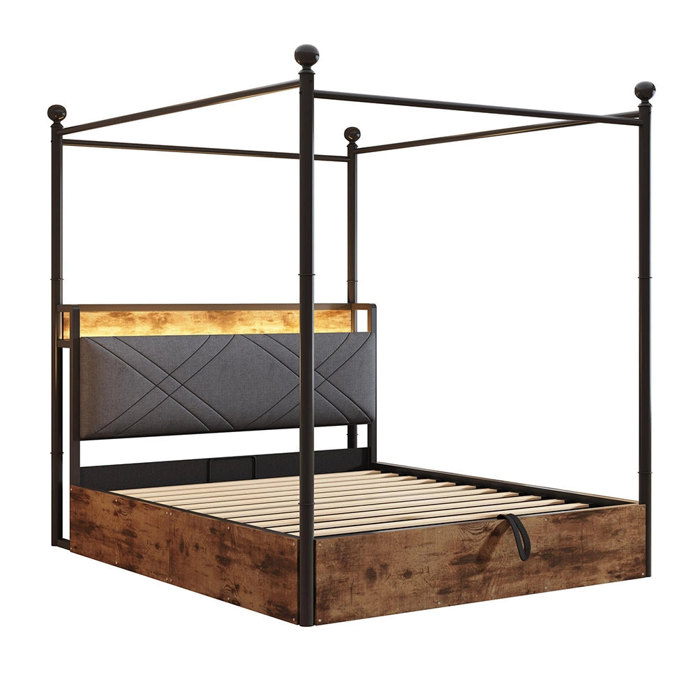 Letto ferro 140x190cm?- Xylo - idraulico LED USB baldaquin nero