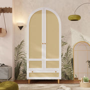 Armadio, design ad arco, stile intrecciato, con cassetti, 80x50x180 cm, bianco e color legno naturale