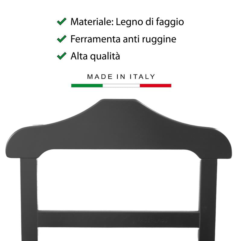 INDOSSATORE APPENDIABITI DA CAMERA IN LEGNO DI FAGGIO NERO 44 X 25 X 98 H