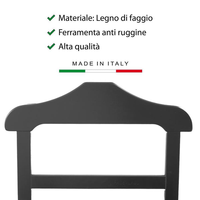 INDOSSATORE APPENDIABITI DA CAMERA IN LEGNO DI FAGGIO NERO 44 X 25 X 98 H