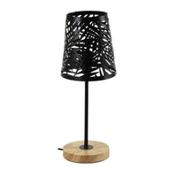 LAMPADA DA TAVOLO CON PARALUME A FOGLIA NERO E BASE TONDA IN LEGNO 14 X 35 CM
