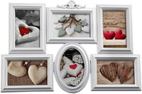 PORTAFOTO BIANCO CON 6 POSTI IN STILE SHABBY CHIC 51 X 35 X H2,3CM COLORE BIANC