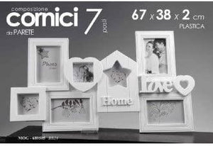 PORTAFOTO  CON 7 POSTI 67 X 38 X 2 CM IN STILE SHABBY CHIC COLORE BIANCO