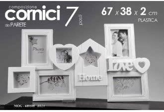 PORTAFOTO  CON 7 POSTI 67 X 38 X 2 CM IN STILE SHABBY CHIC COLORE BIANCO