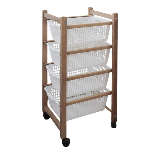 CARRELLO CON 4 CESTI IN LEGNO NOCE 36 X 30 X H82 CM USATO COME NUOVO