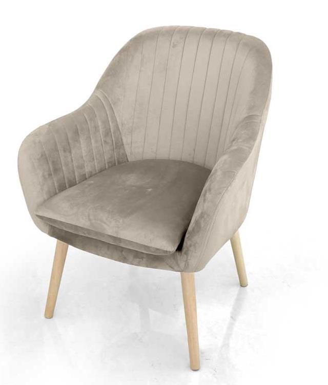 POLTRONA CON SEDUTA IN VELLUTO GAMBE IN LEGNO 67X73XH81 BEIGE USATO COME NUOVO