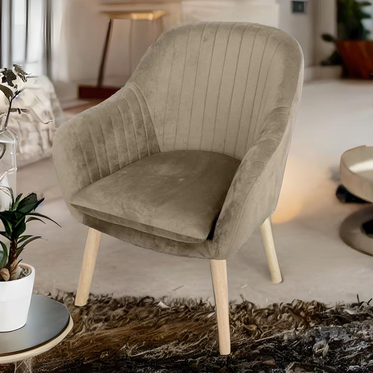 POLTRONA CON SEDUTA IN VELLUTO GAMBE IN LEGNO 67X73XH81 BEIGE USATO COME NUOVO