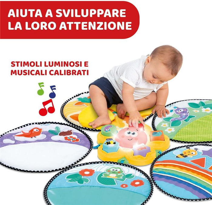 CHICCO TAPPETO SENTIERO DELLE STAGIONI SENSORIALE E INCASTRI 5 TAPPETINI +SUONI E LUCI PER NEONATO E BAMBINI 9+ MESI