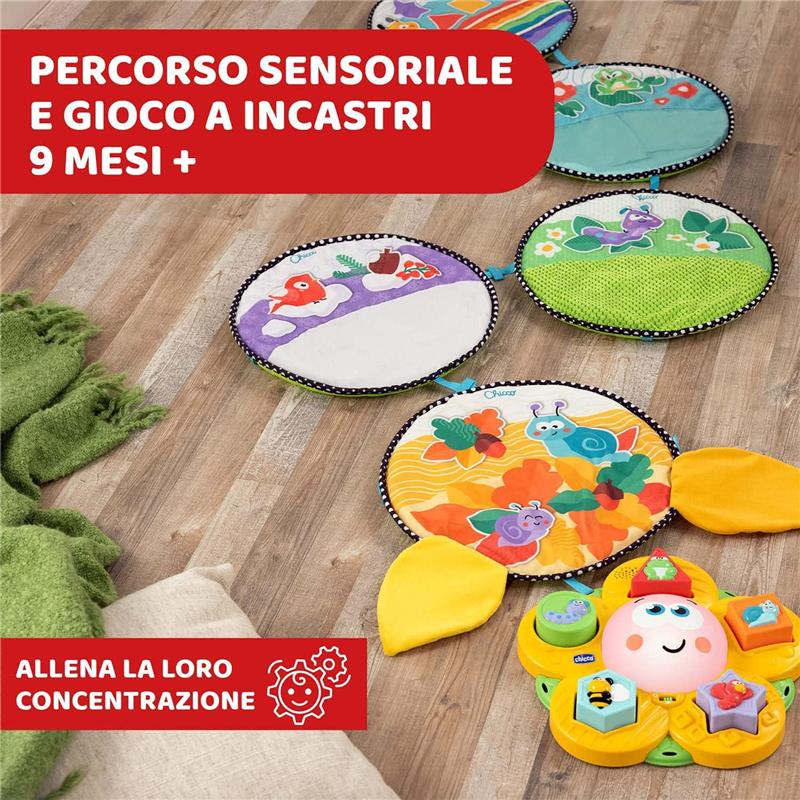 CHICCO TAPPETO SENTIERO DELLE STAGIONI SENSORIALE E INCASTRI 5 TAPPETINI +SUONI E LUCI PER NEONATO E BAMBINI 9+ MESI