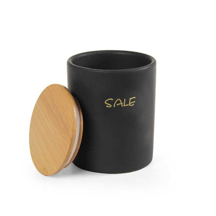 BARATTOLO PER SALE TONDO 10X13 CM CON TAPPO ERMETICO IN LEGNO COLORE NERO