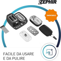 ZEPHIR BREAKFAST SET 5 IN 1 TOSTAPANE, CASSERUOLA SUPPORTO PER UOVA, PIASTRA E COTTURA A VAPORE 1600 WATT