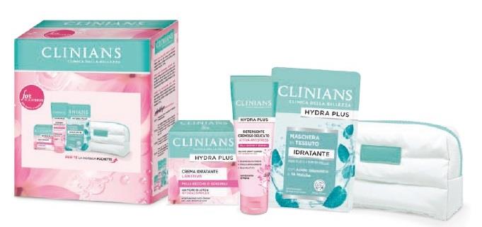 CLINIANS HYDRA PLUS COFANETTO REGALO X PELLI SECCHE -DETERGENTE 150 ML + CREMA IDRATANTE 50 ML + MASCHERA VISO 22 ML