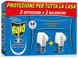 RAID LIQUIDO ELETTRICO ANTIZANZARE IN SET DA 2 DIFFUSORI CON RICARICA