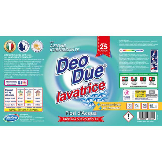 DEODUE DETERGENTE LIQUIDO PER BUCATO FINO A 25 LAVAGGI FIORI ACQUA