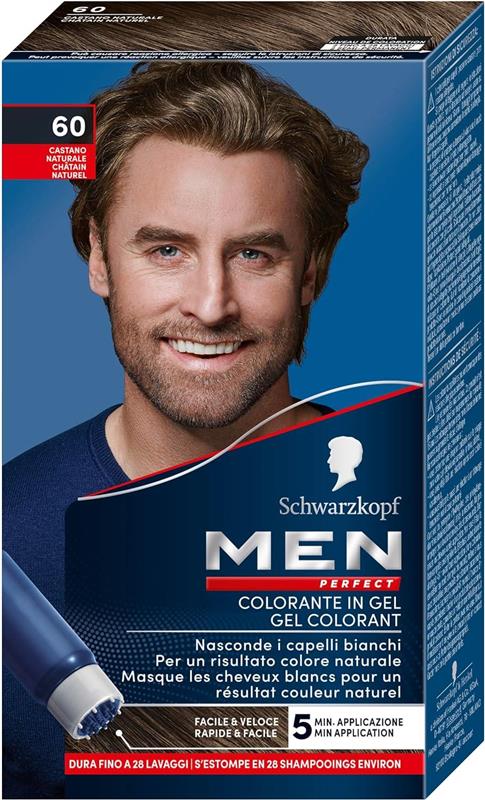 SCHWARZKOPF MEN PERFECT TINTA COLORANTE IN GEL COPERTURA DEI CAPELLI BIANCHI EFFETTO NATURALE 60 CASTANO NATURALE