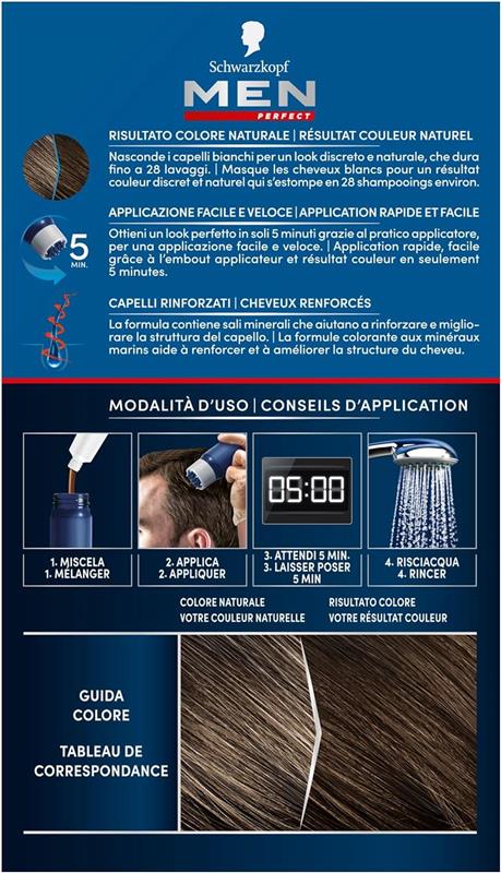 SCHWARZKOPF MEN PERFECT TINTA COLORANTE IN GEL COPERTURA DEI CAPELLI BIANCHI EFFETTO NATURALE 60 CASTANO NATURALE