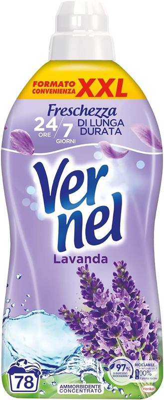 VERNEL LAVANDA AMMORBIDENTE LAVATRICE INTENSA FRESCHEZZA E MORBIDEZZA CONFEZIONE XXL DA 1,9 LITRI 78 LAVAGGI