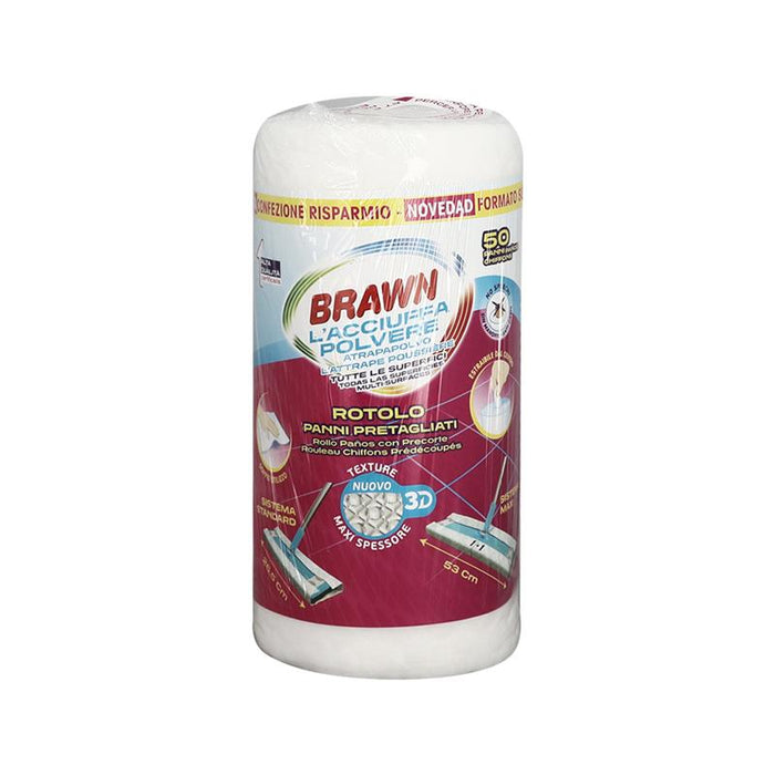 BRAWN L'ACCIUFFA POLVERE PER TUTTE LE SUPERFICI ROTOLO PANNI PRETAGLIATI 50 PANNI