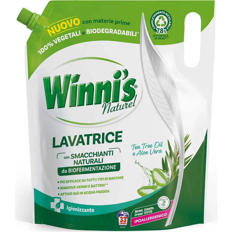 WINNI'S DETERSIVO LIQUIDO BUCATO LAVATRICE IGIENIZZANTE TEA TREE OIL E ALOR VERA BUSTA 1350 ML