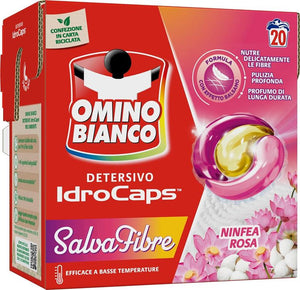 OMINO BIANCO DETERSIVO LAVATRICE IN CAPS SALVA FIBRE  EFFICACE A BASSE TEMPERATURE NINFEA ROSA 20 CAPS