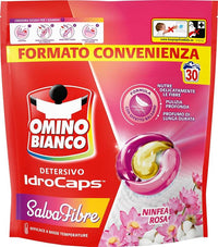 OMINO BIANCO IDROCAPS DETERSIVO LAVATRICE IN CAPSULE SALVA FIBRE 30 LAVAGGI PER BASSE TEMPERATURE NINFEA ROSA
