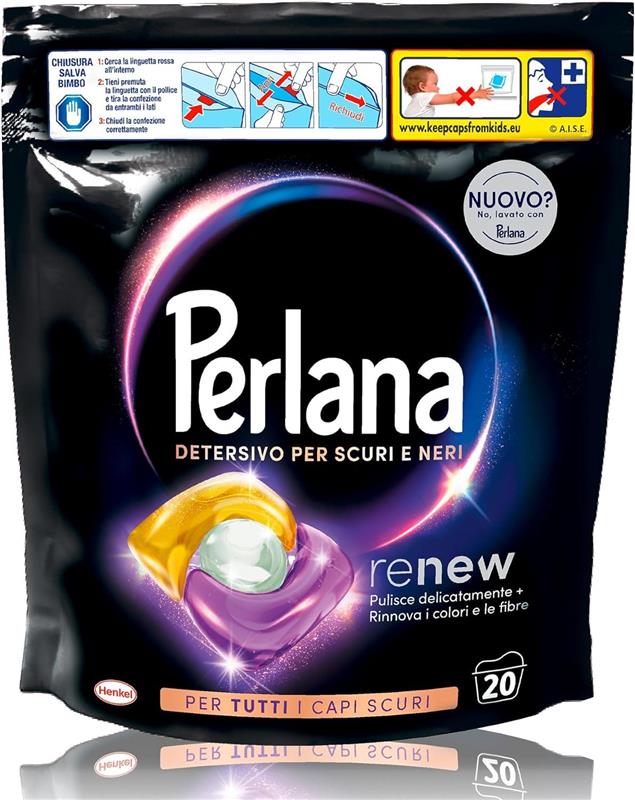 PERLANA DETERSIVO CAPS PER SCURI E NERI (20 CAPS) PER TUTTI I CAPI SCURI CAPI NERI PER PULIZIA DELICATA E FIBRE RINNOVATE