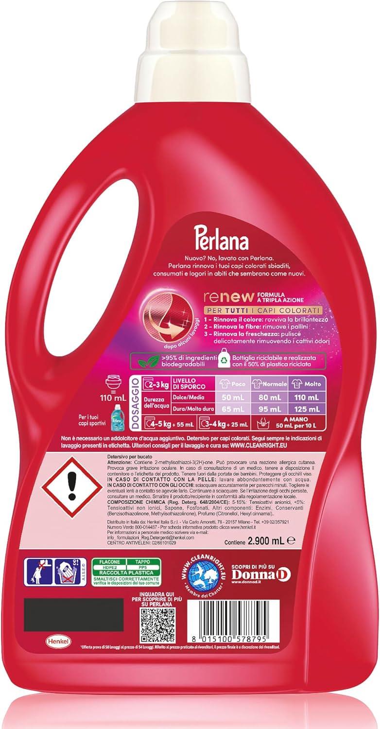 PERLANA DETERSIVO PER COLORATI LIQUIDO PER TUTTI I CAPI PER FIBRE RINNOVATE 58 LAVAGGI
