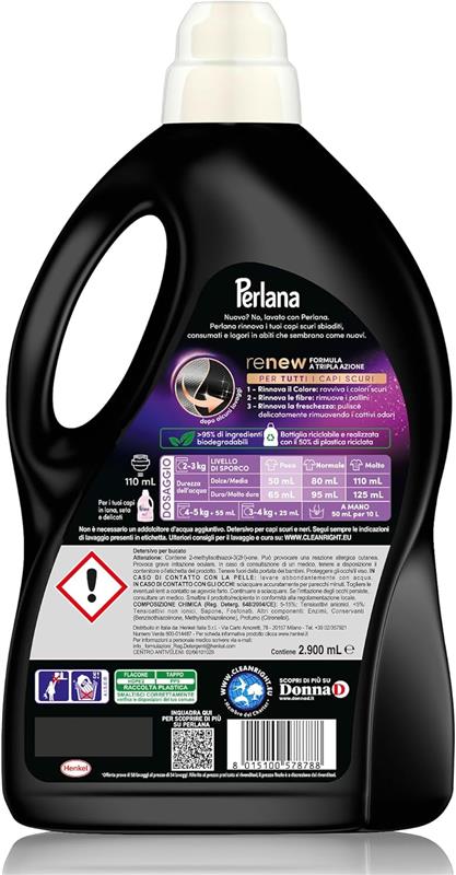 PERLANA DETERSIVO SCURI E NERI LIQUIDO PER TUTTI I CAPI PER FIBRE RINNOVATE 58 LAVAGGI