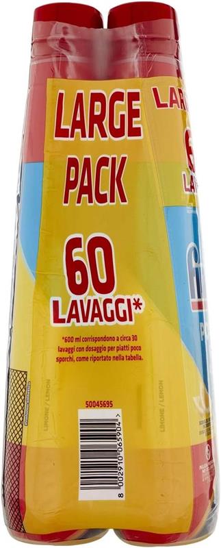 FINISH DETERSIVO GEL LAVASTOVIGLIE LEMON 2X600 ML - 1200 ML LARGE PACK PULIZIA E BRILLANTEZZA EFFICACE ANCHE NEI CICLI BREVI