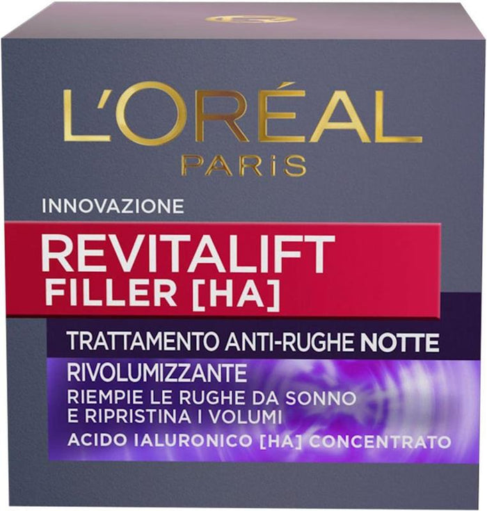 L'ORÉAL PARIS CREMA VISO NOTTE REVITALIFT FILLER AZIONE ANTIRUGHE CON ACIDO IALURONICO CONCENTRATO 50 ML
