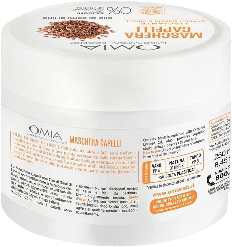 OMIA MASCHERA PER CAPELLI CON OLIO DI SEMI DI LINO RISTRUTTURANTE PER CAPELLI FRAGILI E SECCHI 250 ML NO SILICONI