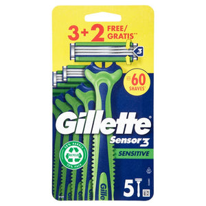 GILLETTE SENSOR 3 SENSITIVE RASOIO DA UOMO USA E GETTA 3 RASOI + 2 GRATIS