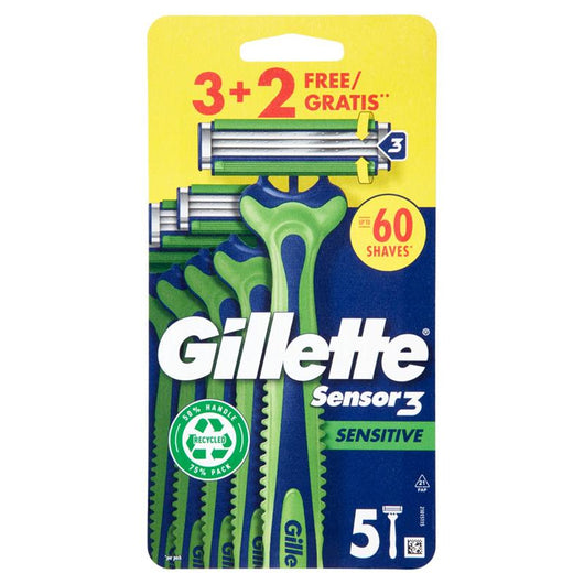 GILLETTE SENSOR 3 SENSITIVE RASOIO DA UOMO USA E GETTA 3 RASOI + 2 GRATIS
