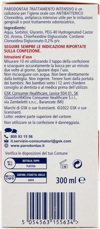 PARODONTAX COLLUTORIO CLOREXIDINA AZIONE ANTIBATTERICA E ANTIPLACCA PER IGIENE DENTALE USO QUOTIDIANO 300 ML