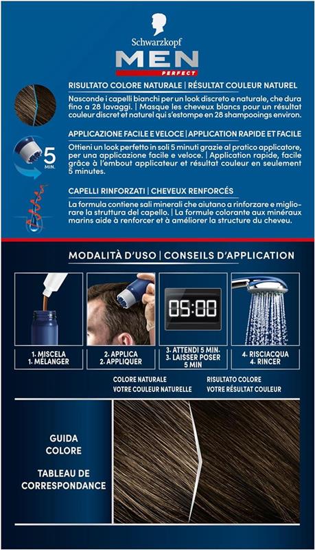 SCHWARZKOPF MEN PERFECT TINTA COLORANTE IN GEL RISULTATO FINO A 28 SHAMPOO 70 CASTANO SCURO NATURALE