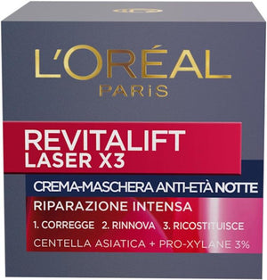 L'ORÉAL PARIS MASCHERA ANTI-ETÀ NOTTE DERMO EXPERTISE SOIN REVITALIFT LASER X3 CREMA-CON ACIDO IALURONICO, 50 ML