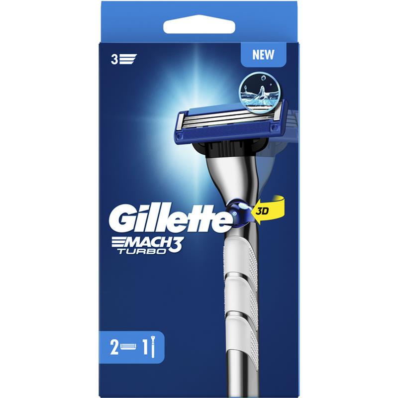 GILLETTE MACH3 RASOIO TURBO + 2 RICARICHE PER UNA RASATURA PERFETTA