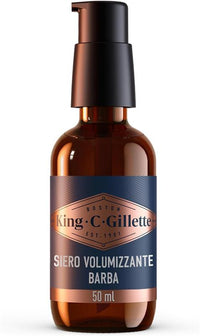 GILLETTE KING C. BARBA SIERO VOLUMIZZANTE CURA BARBA UOMO CON COMPLESSO DI VITAMINA B E CAFFEINA CONFEZIONE DA 50 ML