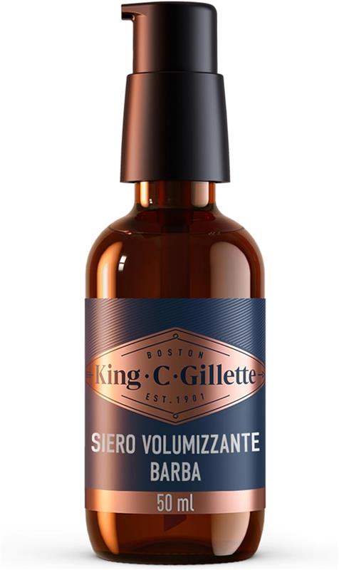 GILLETTE KING C. BARBA SIERO VOLUMIZZANTE CURA BARBA UOMO CON COMPLESSO DI VITAMINA B E CAFFEINA CONFEZIONE DA 50 ML