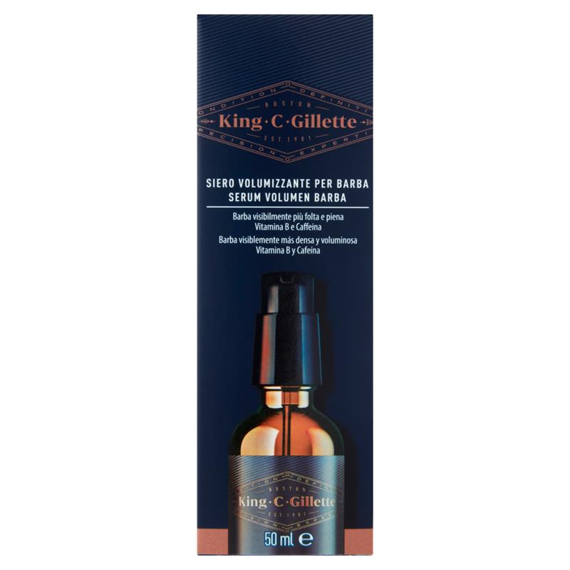 GILLETTE KING C. BARBA SIERO VOLUMIZZANTE CURA BARBA UOMO CON COMPLESSO DI VITAMINA B E CAFFEINA CONFEZIONE DA 50 ML